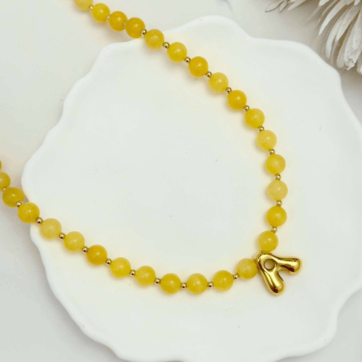 Yellow Jade Gold Bubble Initial Necklace – MXW Jewellery