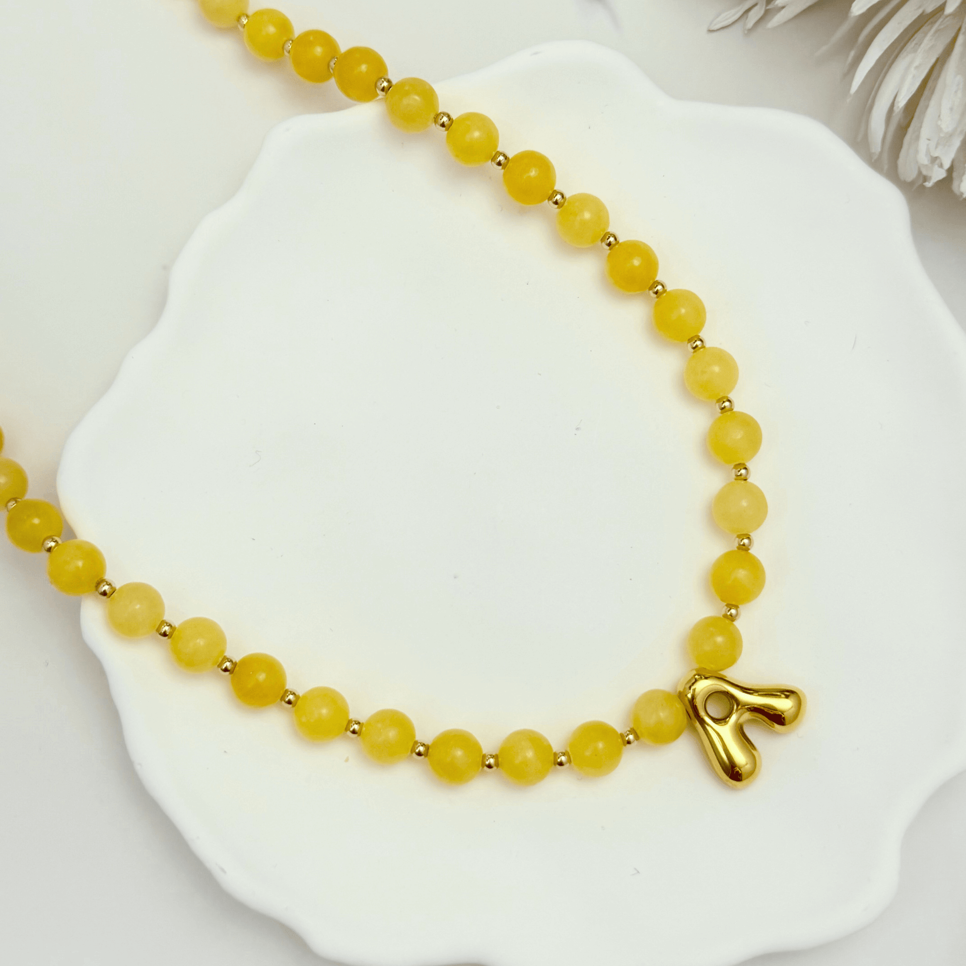 Yellow Jade Gold Bubble Initial Necklace – MXW Jewellery