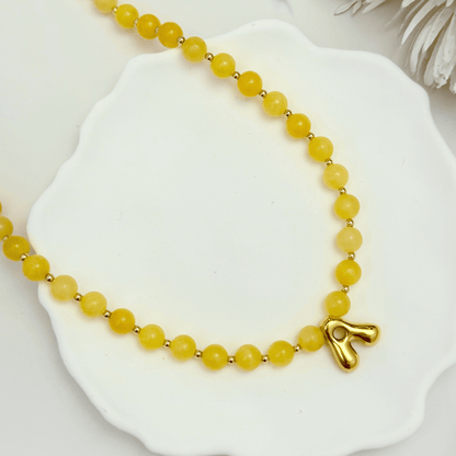 Yellow Jade Gold Bubble Initial Necklace – MXW Jewellery