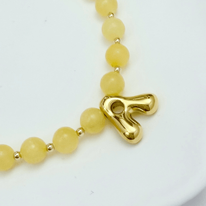 Yellow Jade Gold Bubble Initial Necklace – MXW Jewellery