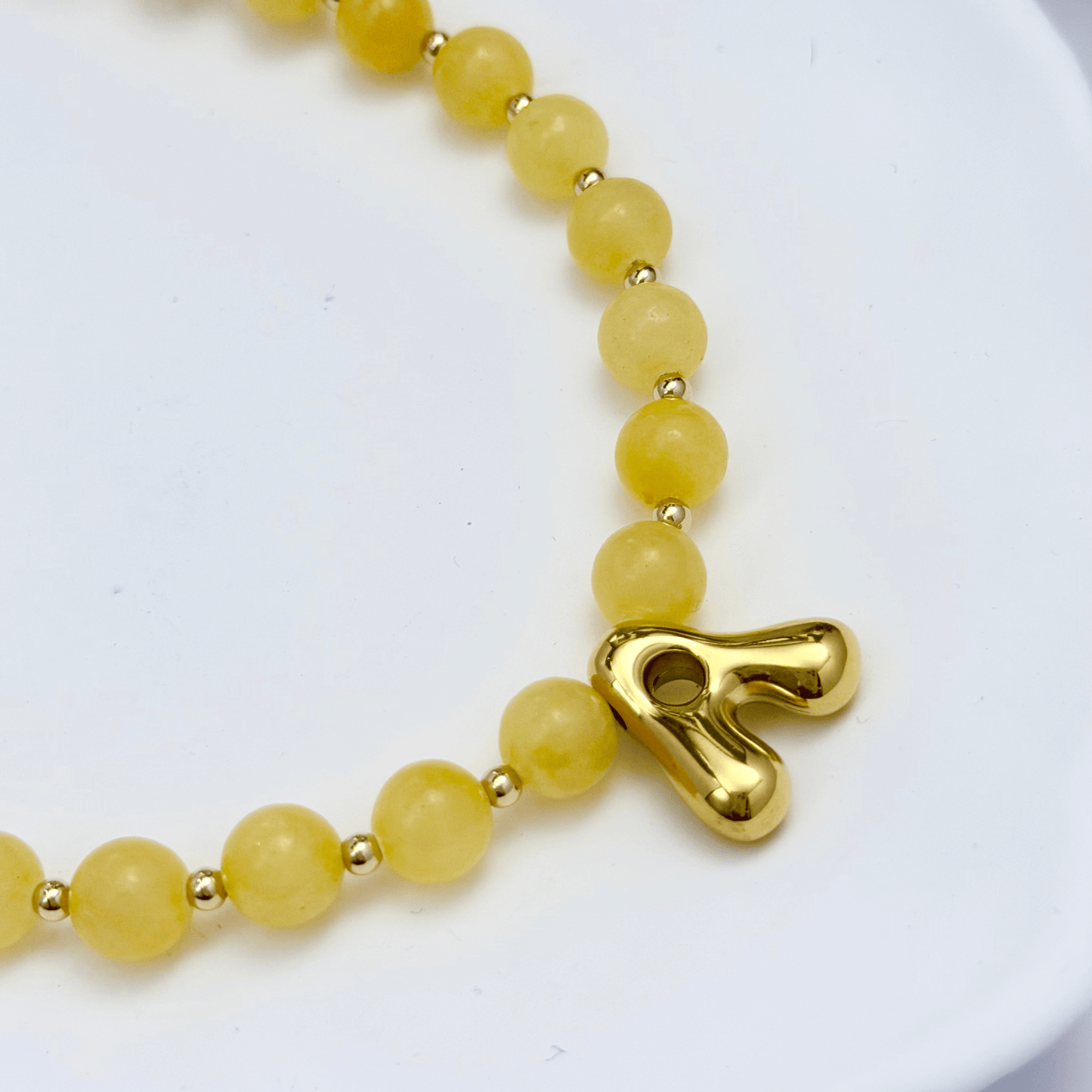 Yellow Jade Gold Bubble Initial Necklace – MXW Jewellery
