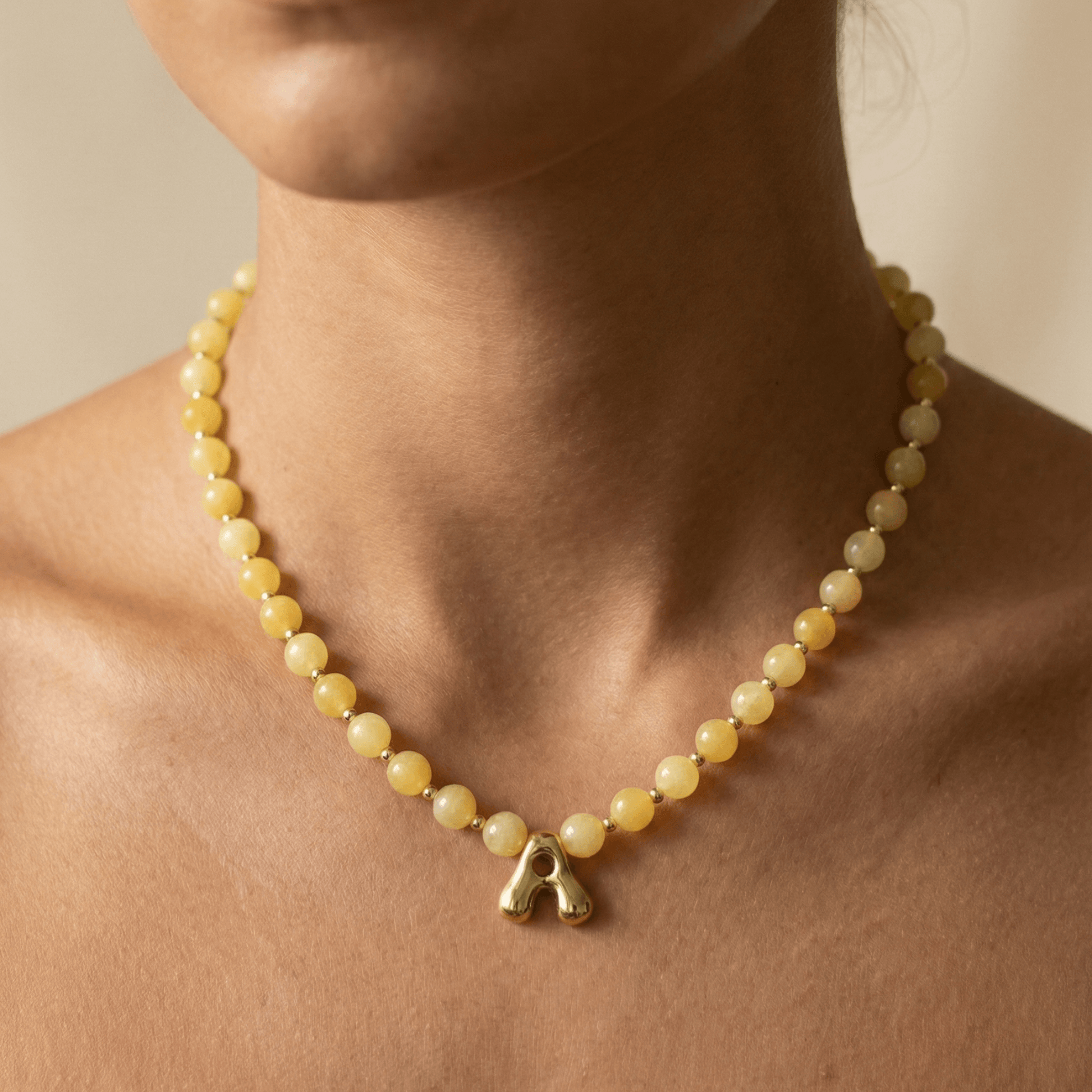 Yellow Jade Gold Bubble Initial Necklace – MXW Jewellery