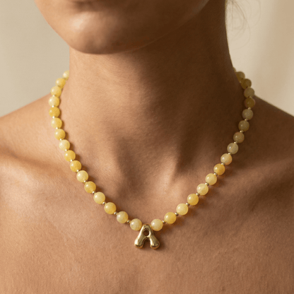 Yellow Jade Gold Bubble Initial Necklace – MXW Jewellery